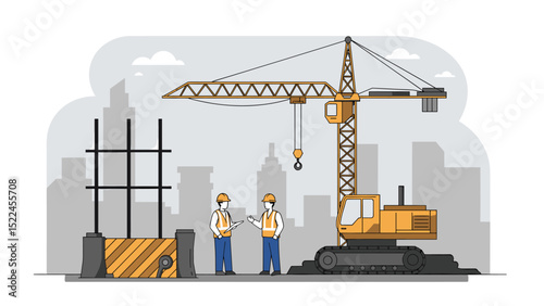 Construction Workers Handshake at Urban Construction Site with Crane