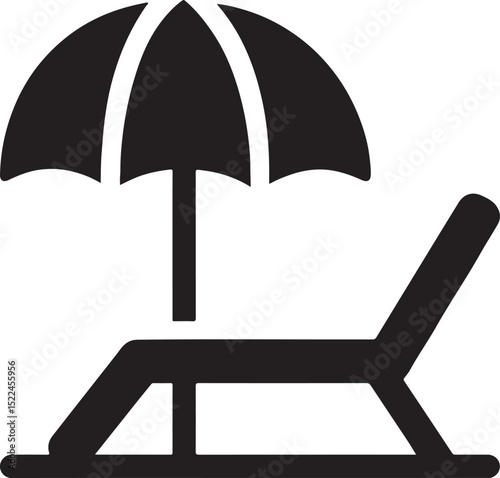 Silhouette vector of a beach umbrella and chair. Ideal for summer, vacation, and travel-themed designs.
