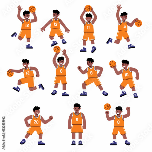 Basketball players in various action poses game
