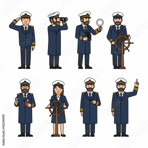 Navy captain character set sailing profession
