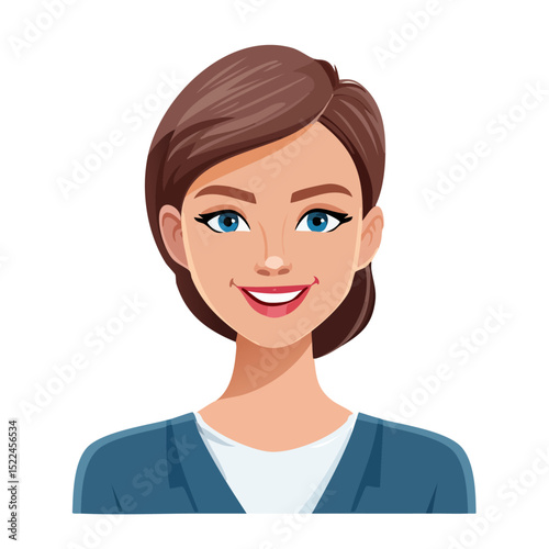 Flat Vector. Portrait of only one Woman. Simple Background.