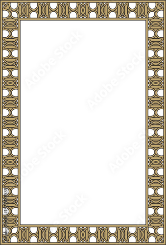 Vector square European gold and black ornament. Rectangular pattern, circle, ring of the Middle Ages. Revival border. Decorations of palaces and churches.
