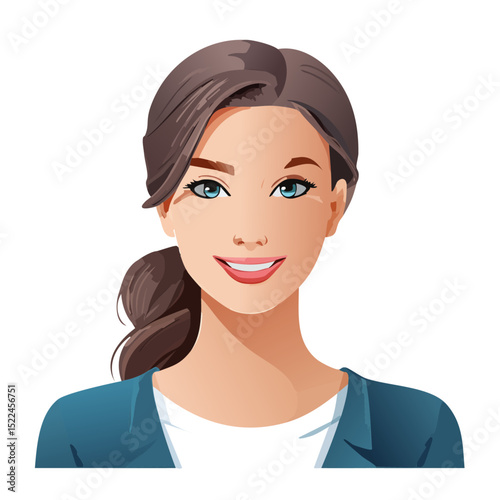 Flat Vector. Portrait of only one Woman. Simple Background.