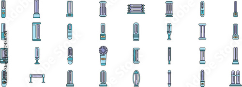 Collection of ultraviolet germicidal irradiation lamps emitting uv c light for disinfection. Sterilization. And purification purposes. Eliminating bacteria. Viruses. And other harmful microorganisms