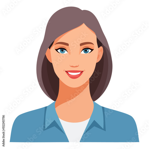 Flat Vector. Portrait of only one Woman. Simple Background.