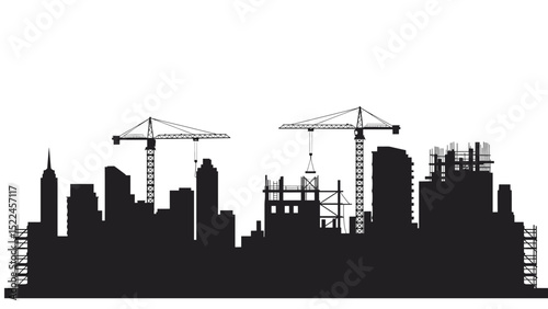 Urban Development Silhouette: Construction Cranes and Cityscape