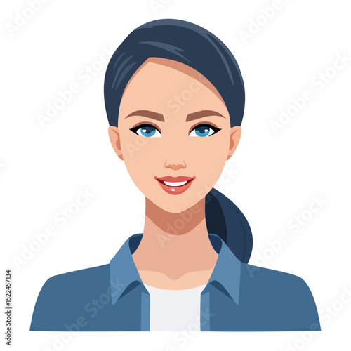 Flat Vector. Portrait of only one Woman. Simple Background.