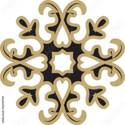 Vector golden and black  Kazakh national ornament. Ethnic pattern of the peoples of the Great Steppe,