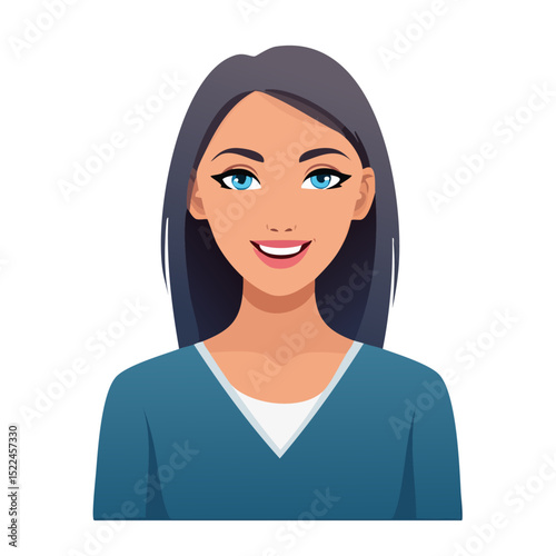 Flat Vector. Portrait of only one Woman. Simple Background.