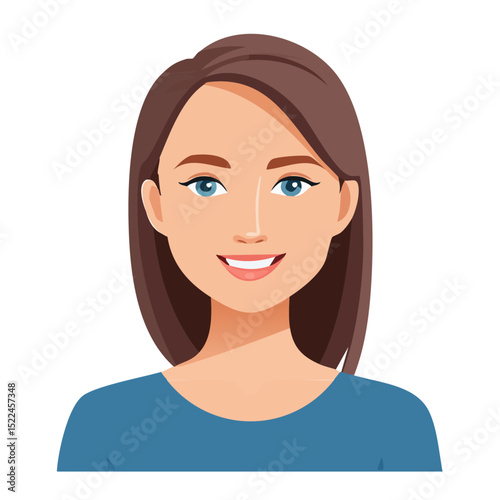 Flat Vector. Portrait of only one Woman. Simple Background.