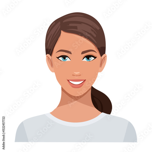 Flat Vector. Portrait of only one Woman. Simple Background.