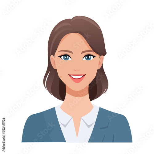 Flat Vector. Portrait of only one Woman. Simple Background.