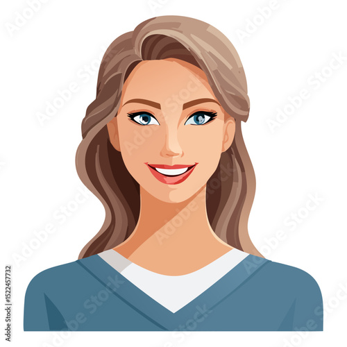 Flat Vector. Portrait of only one Woman. Simple Background.