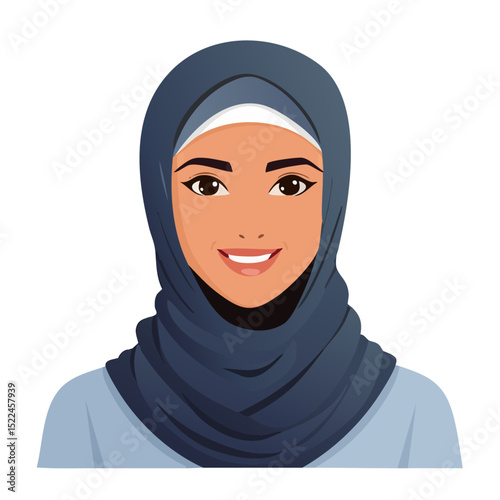 Flat Vector. Portrait of only one Woman. Simple Background.