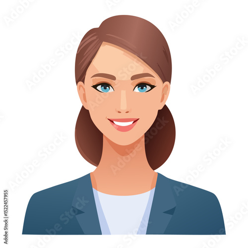 Flat Vector. Portrait of only one Woman. Simple Background.