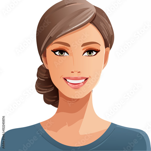 Flat Vector. Portrait of only one Woman. Simple Background.