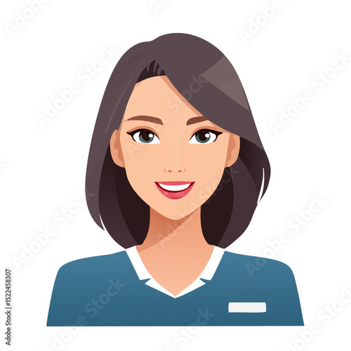 Flat Vector. Portrait of only one Woman. Simple Background.