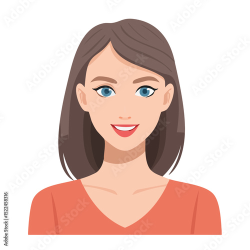 Flat Vector. Portrait of only one Woman. Simple Background.