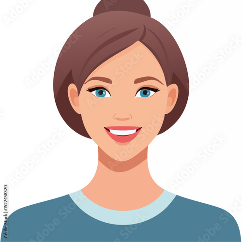 Flat Vector. Portrait of only one Woman. Simple Background.