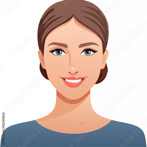 Flat Vector. Portrait of only one Woman. Simple Background.