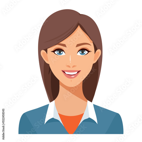 Flat Vector. Portrait of only one Woman. Simple Background.