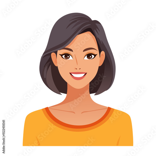Flat Vector. Portrait of only one Woman. Simple Background.