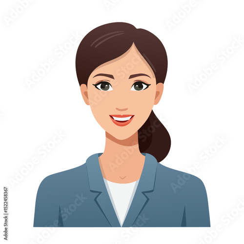 Flat Vector. Portrait of only one Woman. Simple Background.