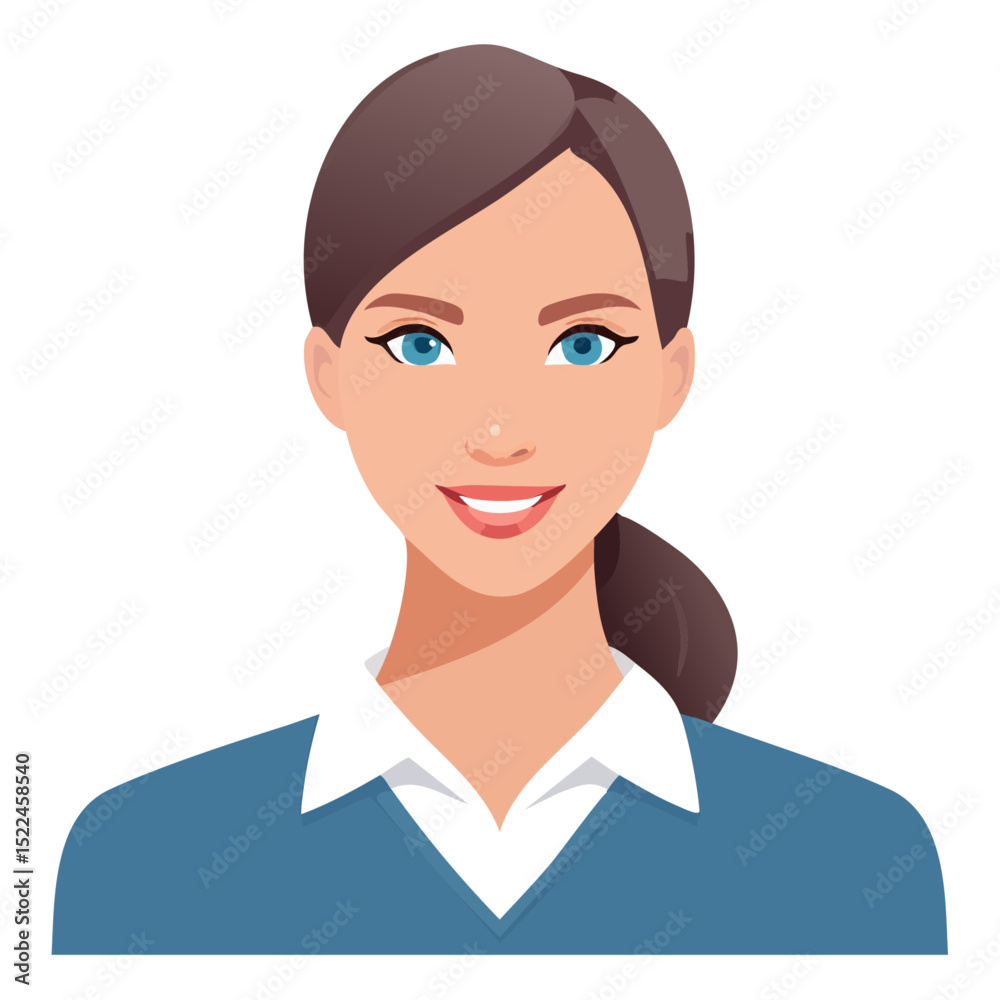 Flat Vector. Portrait of only one Woman. Simple Background. Flat Vector. Portrait of only one Woman. Simple Background.
