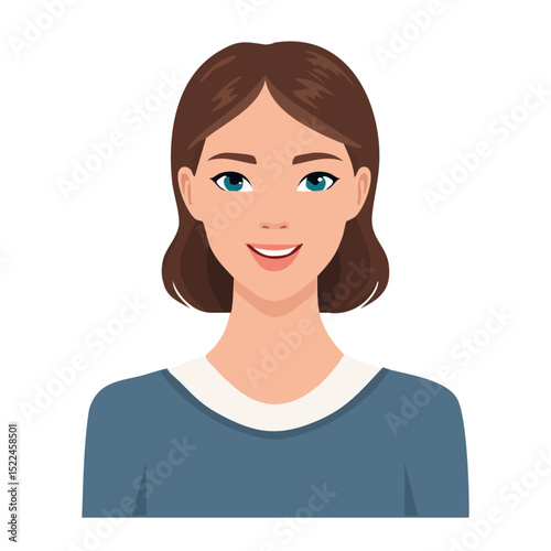 Flat Vector. Portrait of only one Woman. Simple Background.