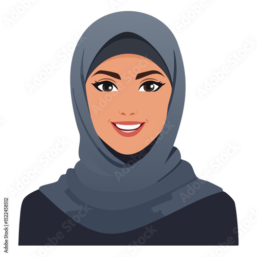 Flat Vector. Portrait of only one Woman. Simple Background.