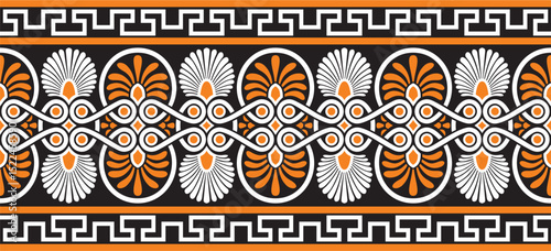 Vector colored classic seamless european national ornament. Ethnic pattern of the Romanesque peoples. Border, frame of ancient greece, roman empire.