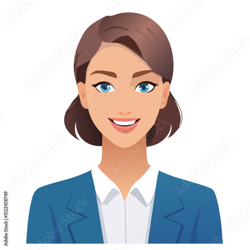 Flat Vector. Portrait of only one Woman. Simple Background.