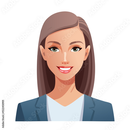 Flat Vector. Portrait of only one Woman. Simple Background.