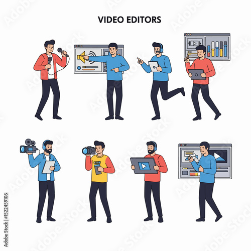 Video editors work process scenes and workflow