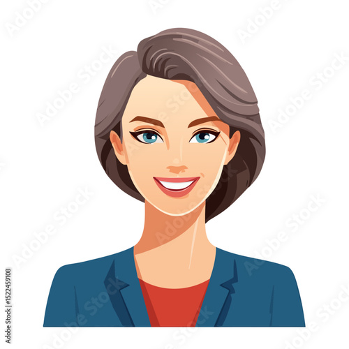 Flat Vector. Portrait of only one Woman. Simple Background.