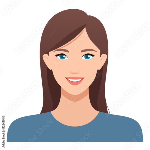 Flat Vector. Portrait of only one Woman. Simple Background.