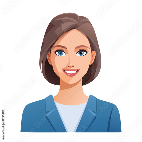 Flat Vector. Portrait of only one Woman. Simple Background.