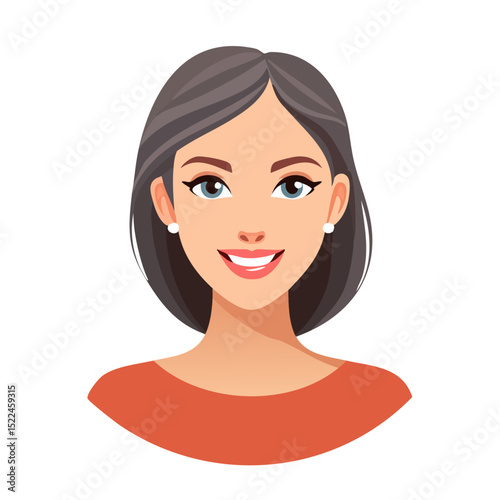 Flat Vector. Portrait of only one Woman. Simple Background.