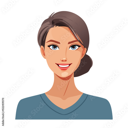 Flat Vector. Portrait of only one Woman. Simple Background.