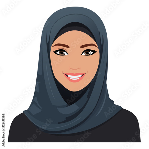 Flat Vector. Portrait of only one Woman. Simple Background.