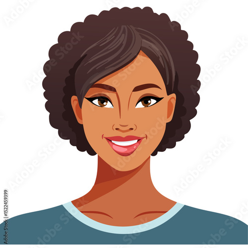 Flat Vector. Portrait of only one Woman. Simple Background.