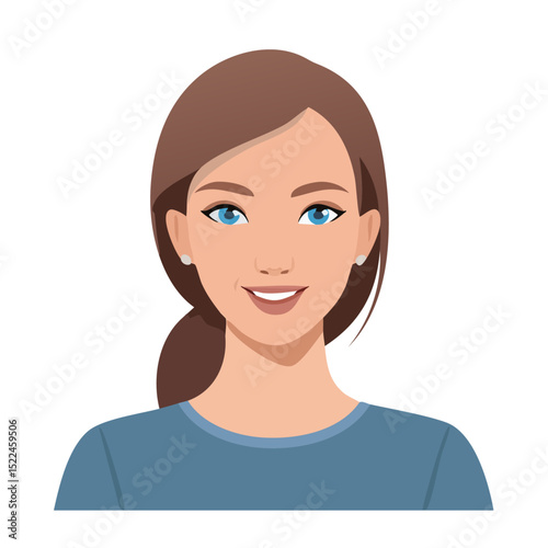 Flat Vector. Portrait of only one Woman. Simple Background.