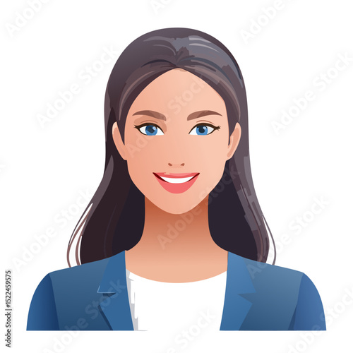 Flat Vector. Portrait of only one Woman. Simple Background.