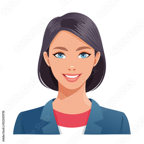 Flat Vector. Portrait of only one Woman. Simple Background.