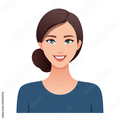 Flat Vector. Portrait of only one Woman. Simple Background.