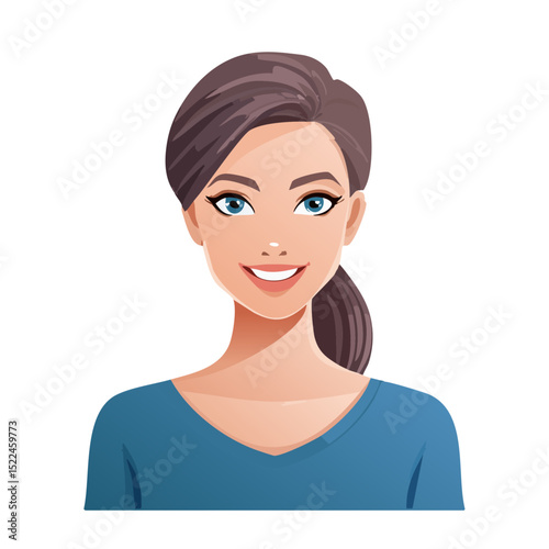 Flat Vector. Portrait of only one Woman. Simple Background.