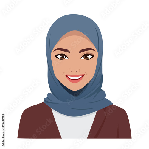 Flat Vector. Portrait of only one Woman. Simple Background.