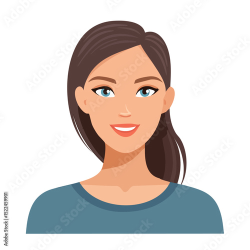 Flat Vector. Portrait of only one Woman. Simple Background.