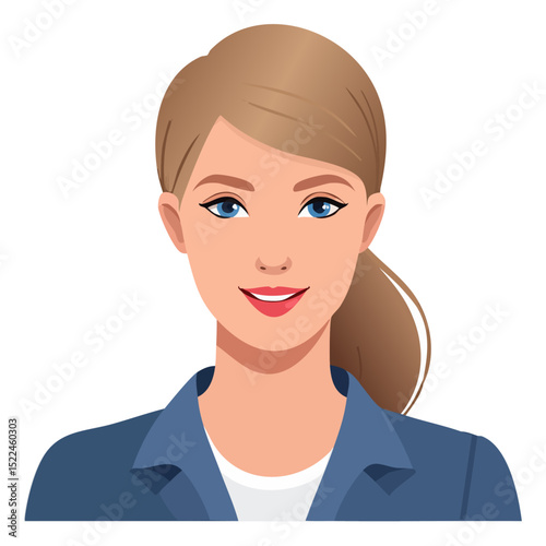 Flat Vector. Portrait of only one Woman. Simple Background.