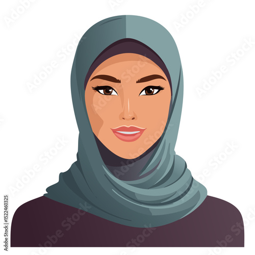 Flat Vector. Portrait of only one Woman. Simple Background.
